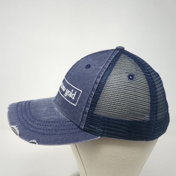 Camp Rainbow Gold Trucker Hat Blue One Size Adjustable Distressed Mesh Back - Picture 3 of 9